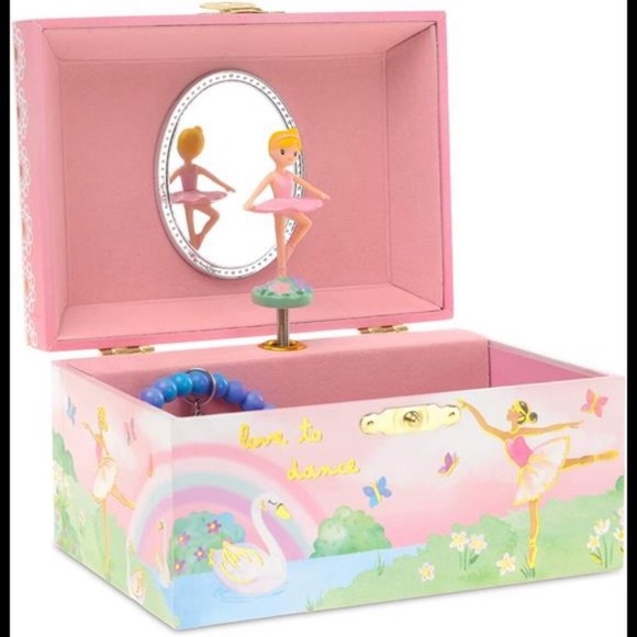 Girl's Musical Jewelry Storage Box with Ballerina, Gold Foil Design, Swan Lake - Picture 1 of 6